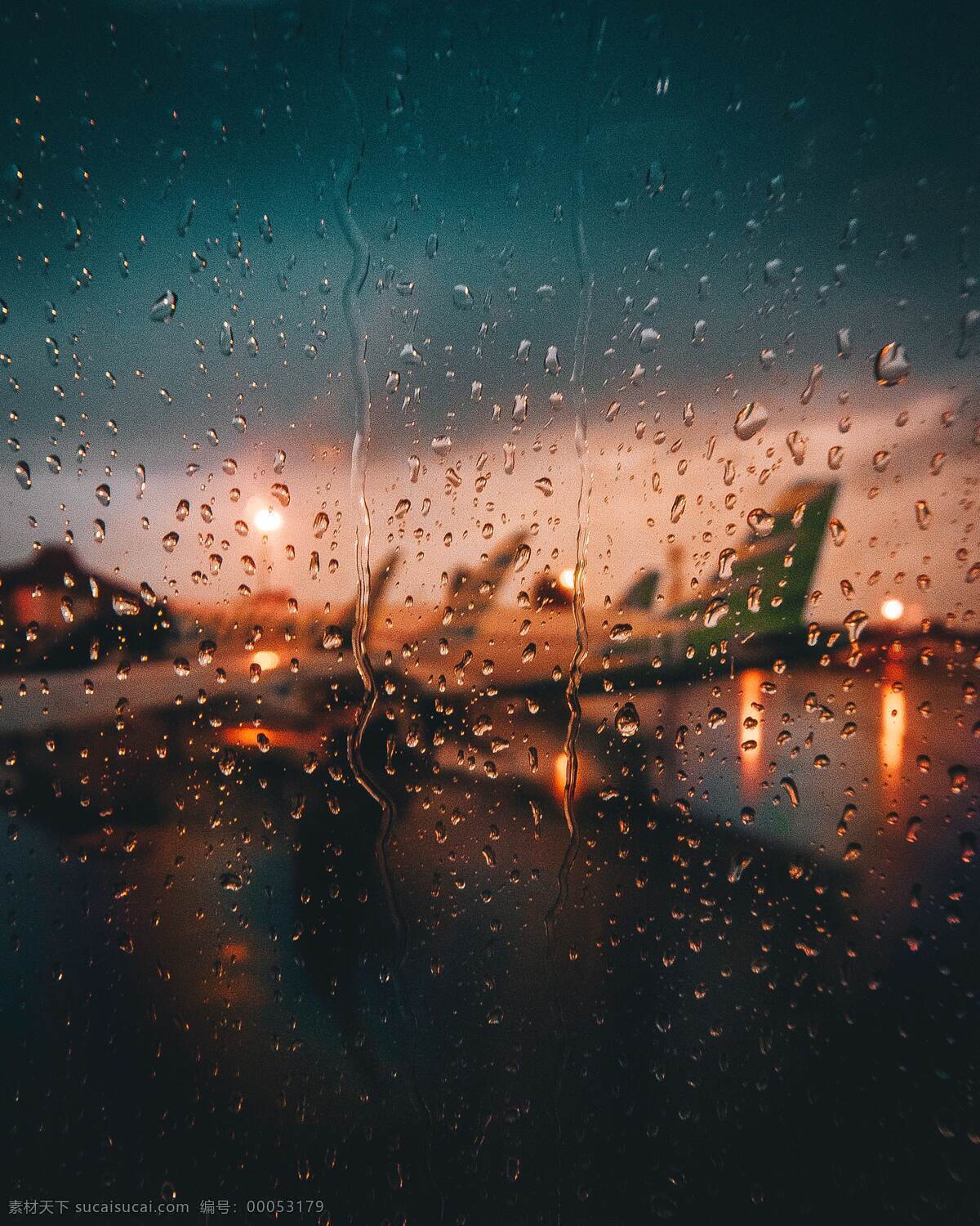 雨天 朦胧 机场 飞机 水珠 风景 背景 壁纸 创意 自然景观 自然风景