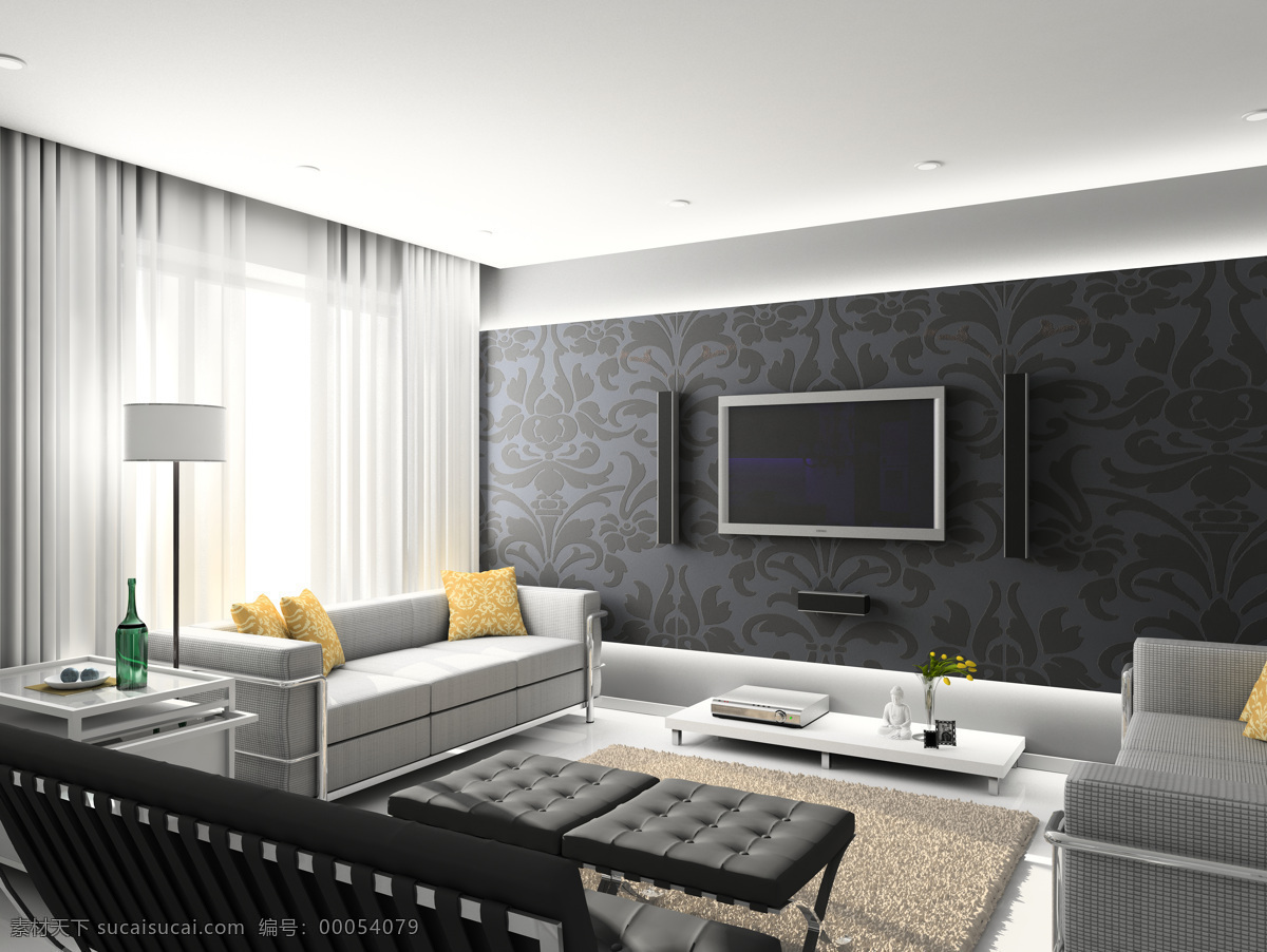 客厅 场景 壁画 电视 柜子 环境设计 沙发 室内场景 场景专辑 室内设计 家居装饰素材