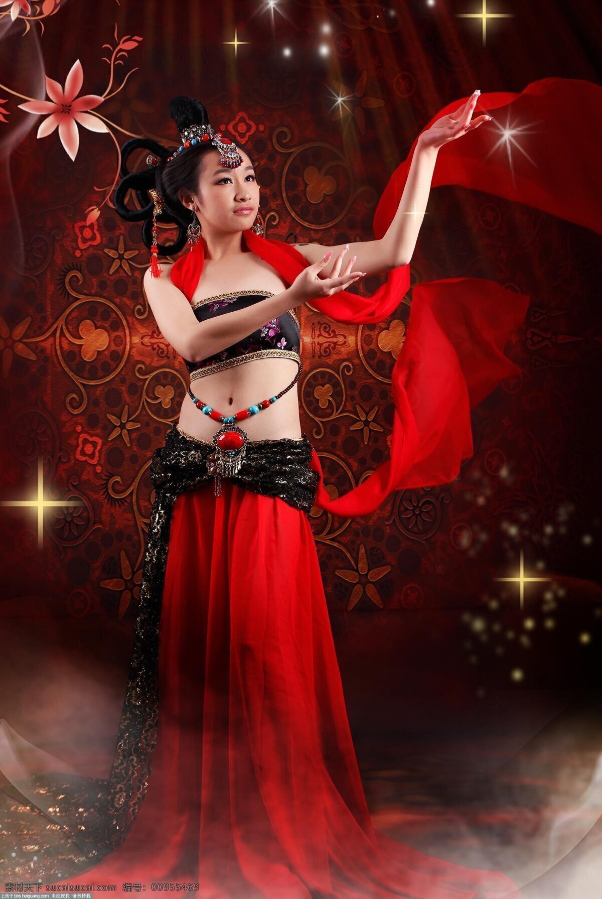 中国古典美女 古典美女 红色丝绸 古风美女 复古美女 性感 人物写真 人物图库