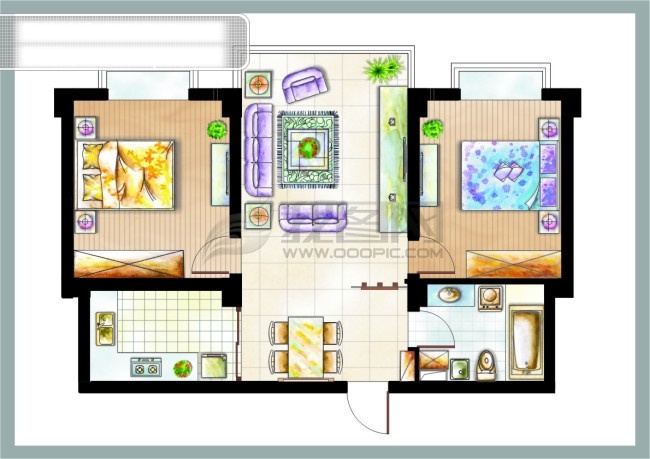 彩色 户型 图 床 渲染 椅子 房型 矢量图