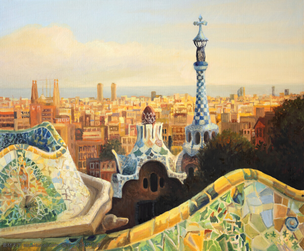 巴塞罗那 风景 油画 城市油画 油画写生 绘画艺术 装饰画 风景画 书画文字 文化艺术