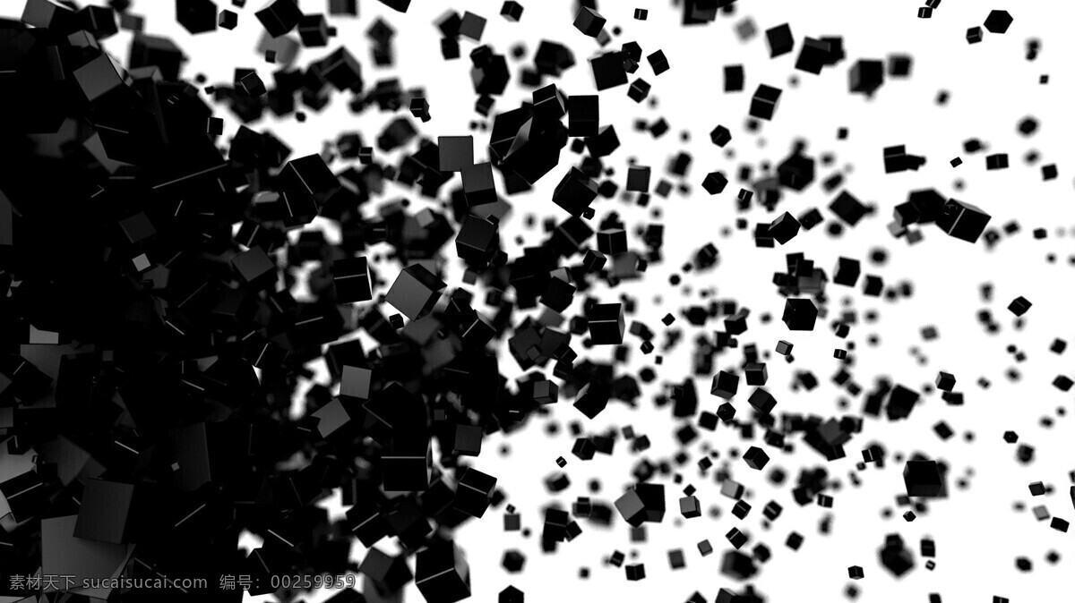 三维效果桌面 三维效果 立方体 粒子 飞溅 质感 科技 背景底纹 底纹边框 黑色