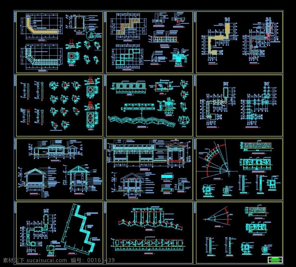 凉亭设计 走廊设计 公园设计 公园凉亭设计 cad图块 cad图 cad施工图 cad素材 环境设计 景观设计 dwg