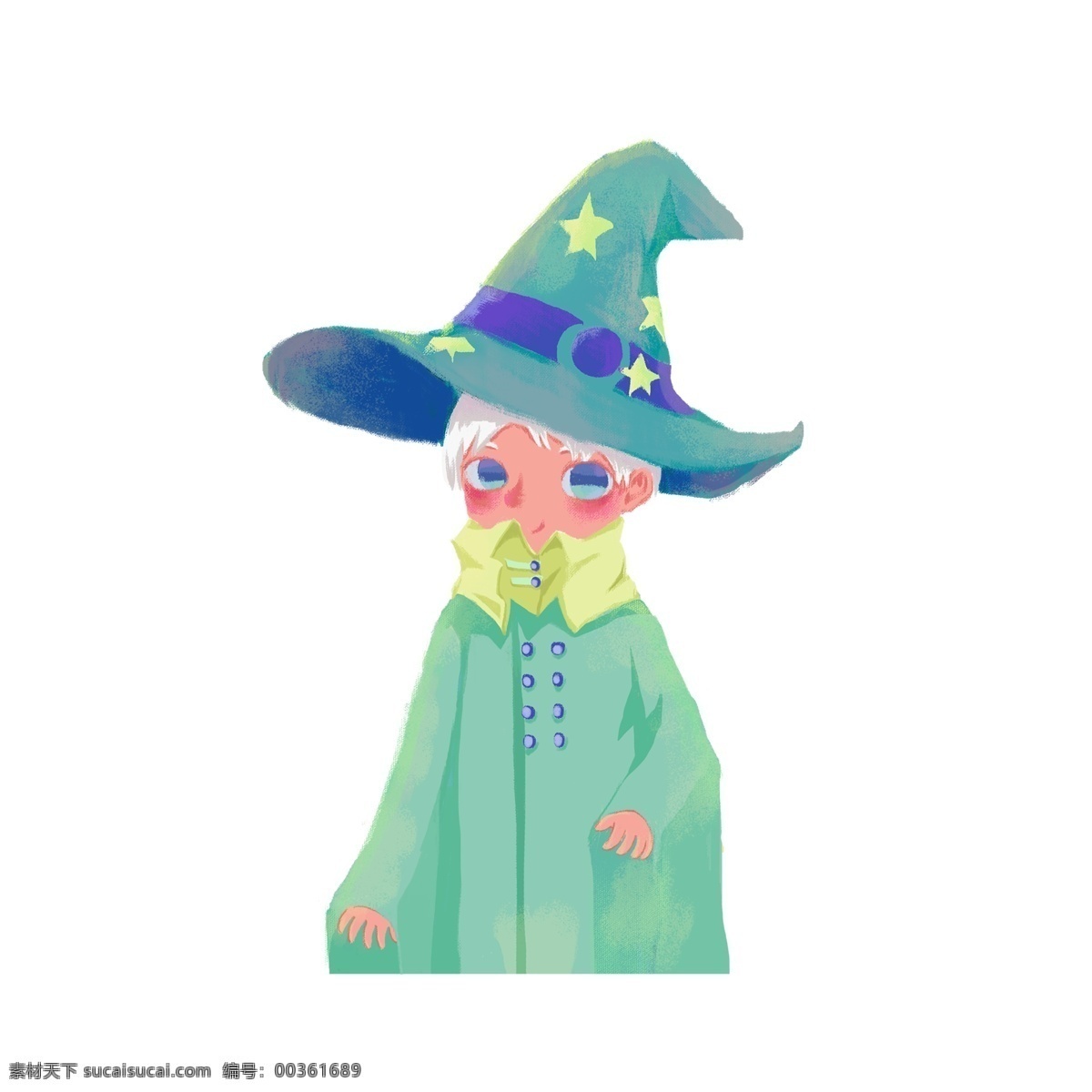 穿 绿色 衣服 小 巫师 卡通 元素 童话 神秘