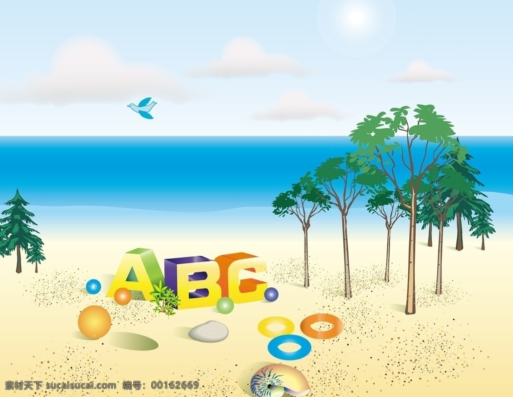 英语学习背景 英语学习 英语 abc 沙滩 矢量风景 风景 矢量