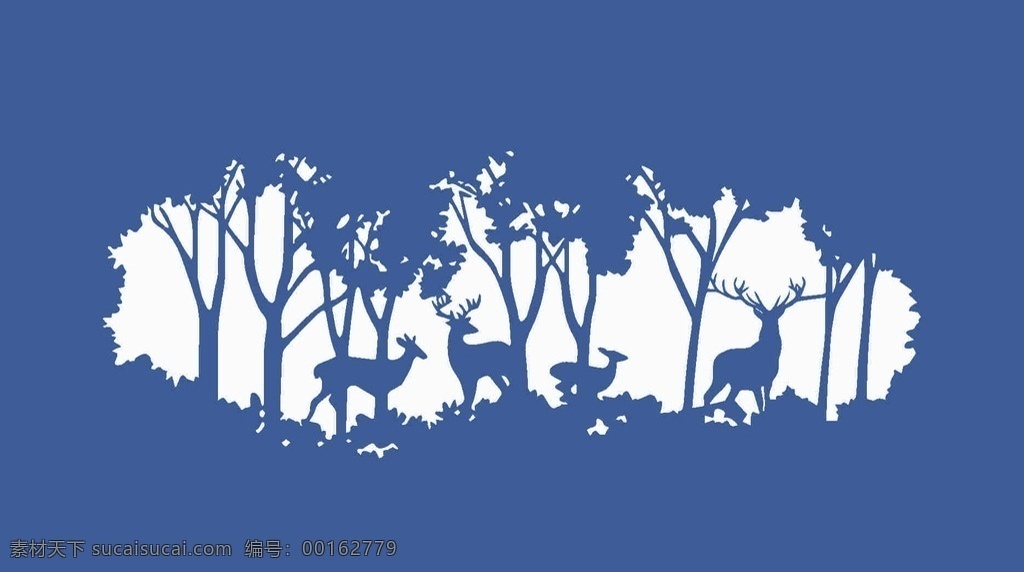鹿森林剪影 鹿 森林 剪影 硅藻泥 矢量图 刻绘图 墙贴 现代风图案 生物世界 野生动物