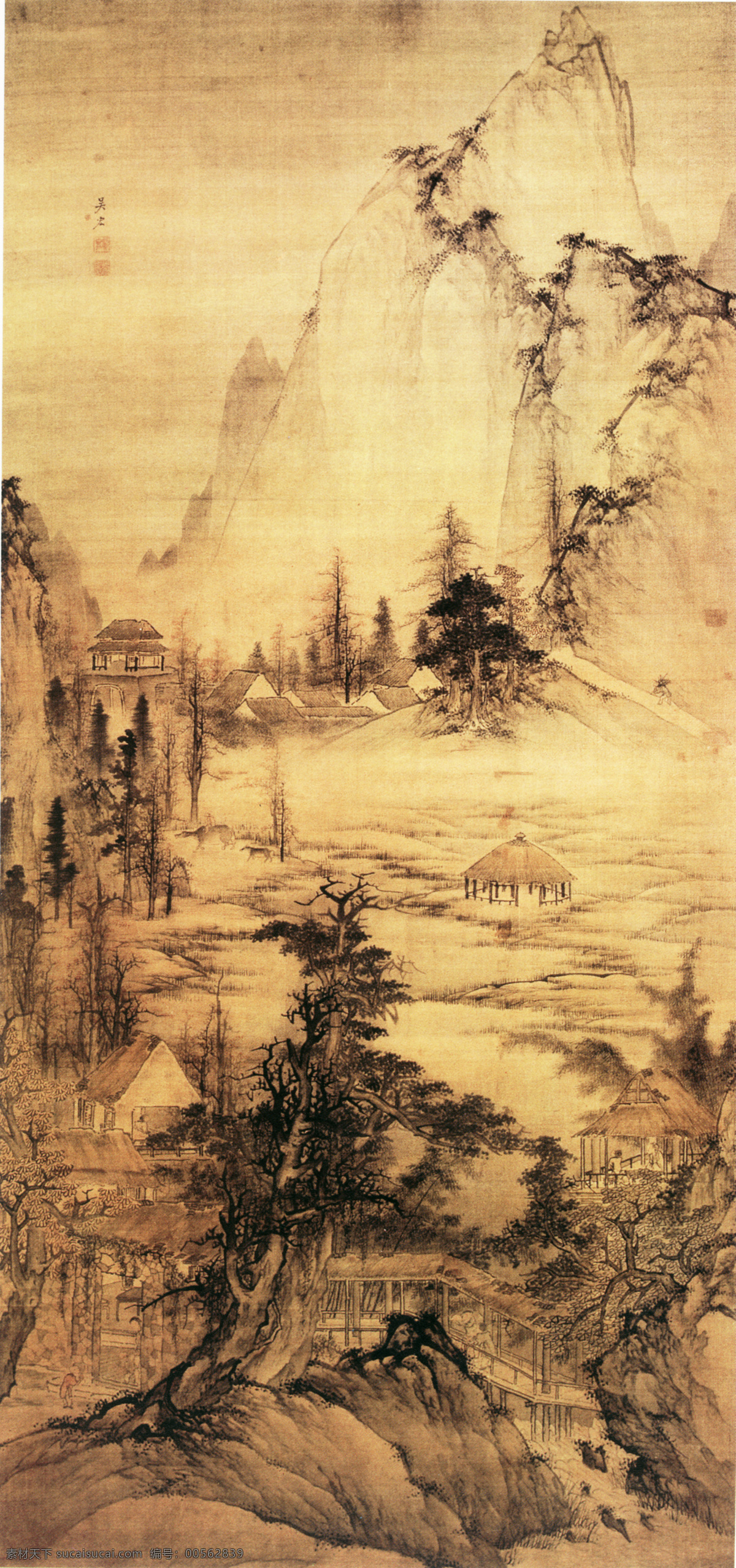 国画 国画艺术 中国风 文化画 中国画 水墨画 亭子 山 树 水墨 绘画书法 文化艺术