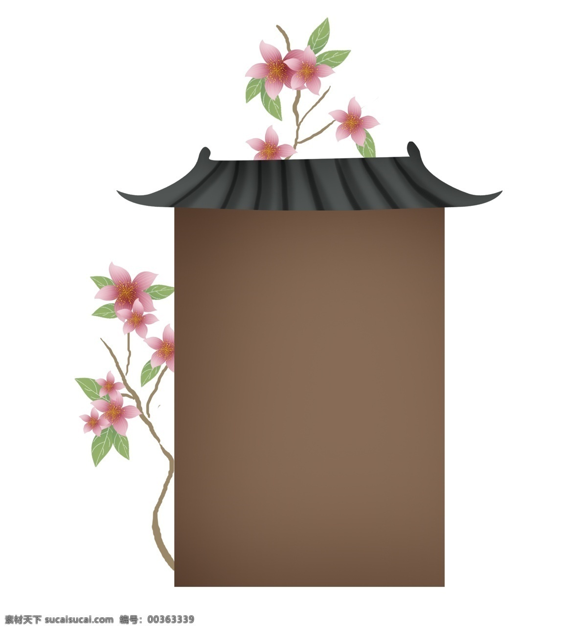 古风 桃树 建筑 文字 框 桃花 春天 花卉 中国风提示框 中国 文本 古风标题框