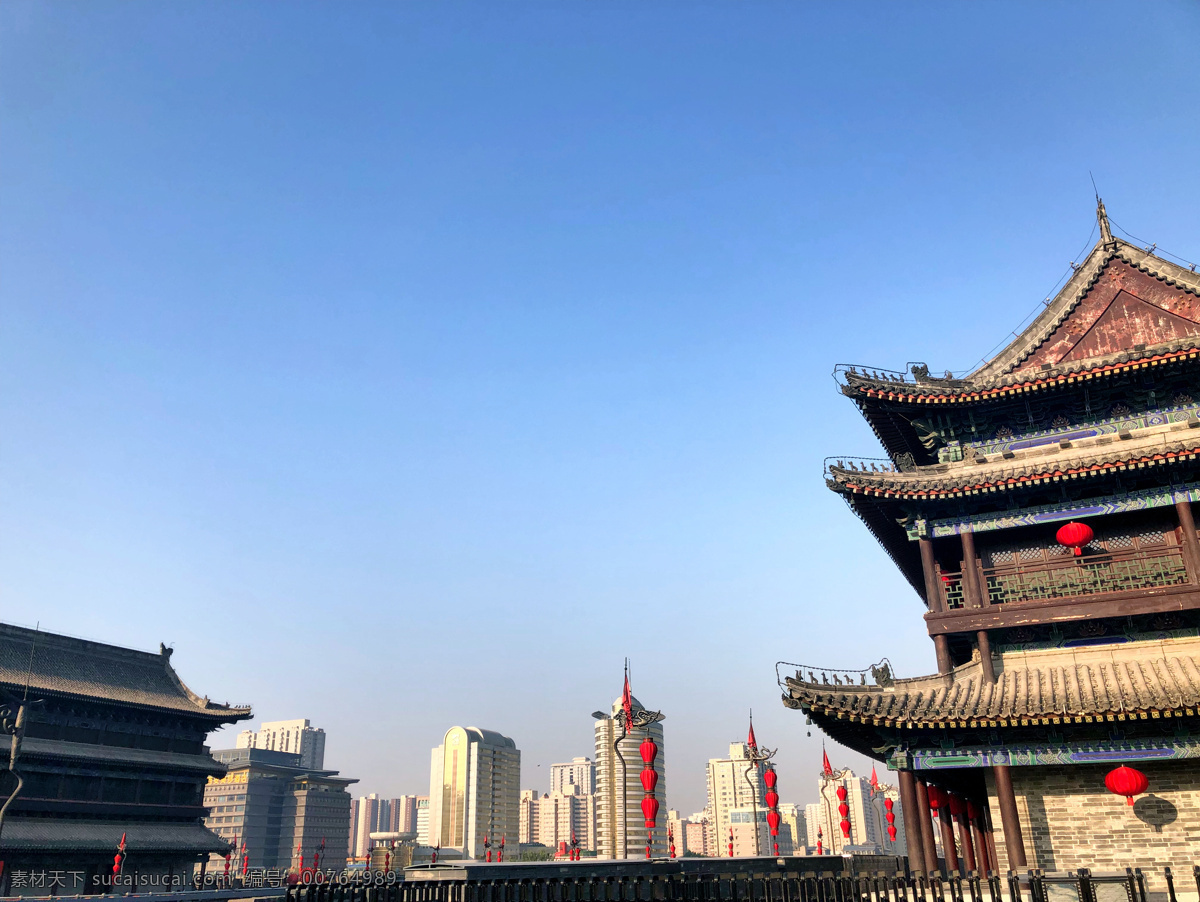西安 城市 城墙 景点 旅游 建筑 天空 中式 自然景观 风景名胜