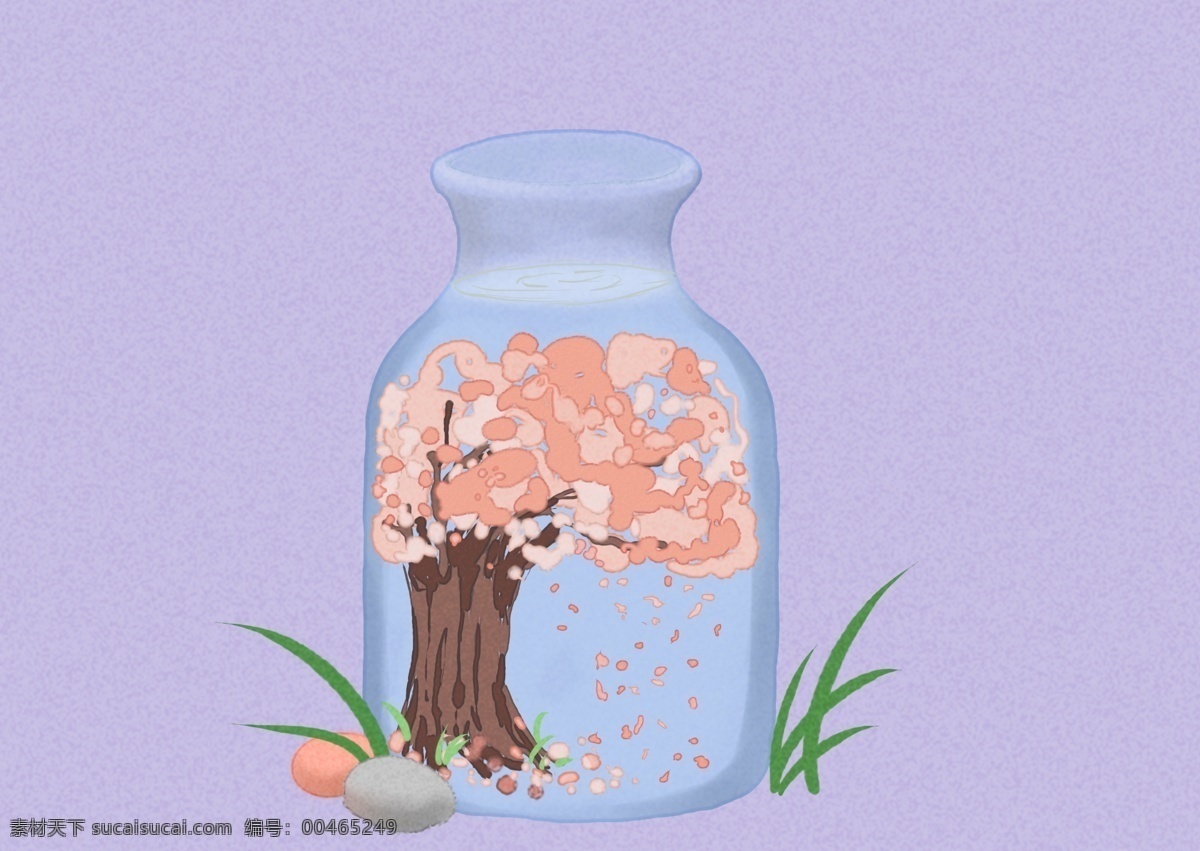 原创 手绘 卡通 梦幻 瓶 中 树 个性 瓶中树