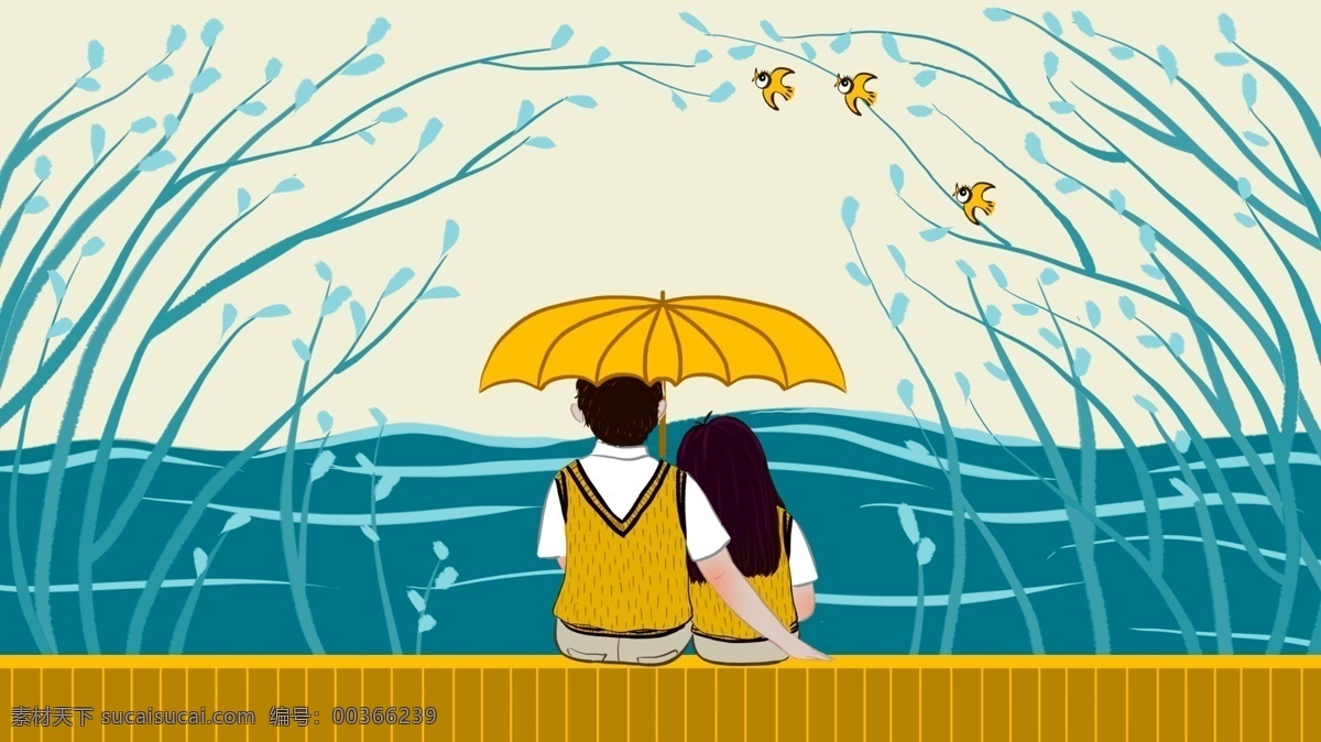 校园 恋情 小 清新 治愈 系 插画 学生 大海 小清新 壁纸 七夕快乐 77情人节 校服 树 墙 小鸟 治愈系 手机配图 文章配图