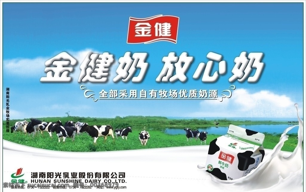 金健 牛奶 海报招贴 金健牛奶 牛奶盒 奶牛 草原 蓝天 金健奶 放心奶 矢量