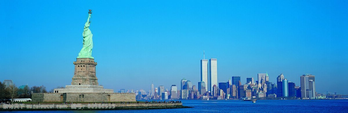 自由 女神 大海 海港 建筑 美国 纽约 世贸大厦 天空 自由女神 双子楼 风景 生活 旅游餐饮