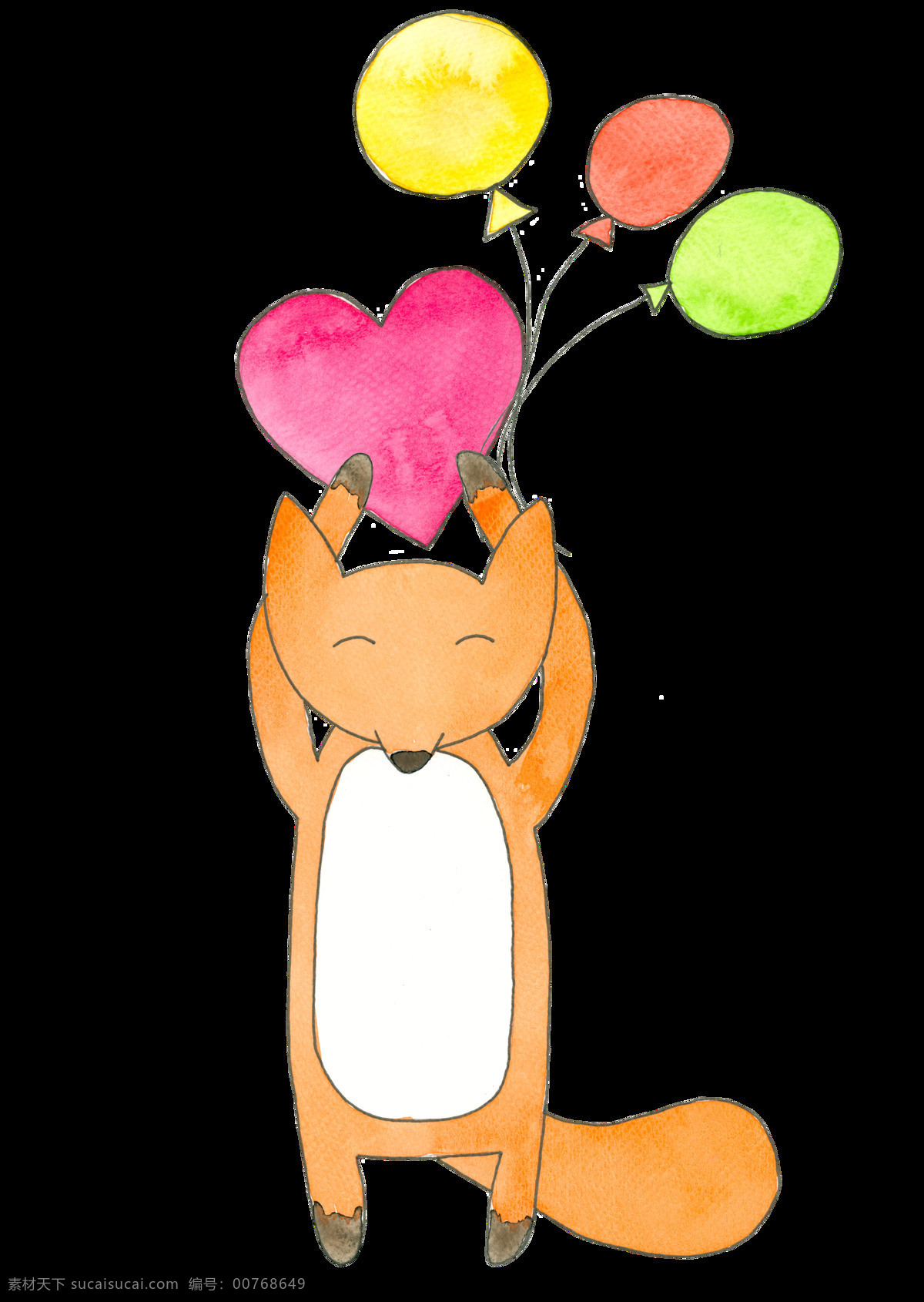 卡通 狐狸 透明 橙色 手绘 爱心 气球 矢量素材 设计素材