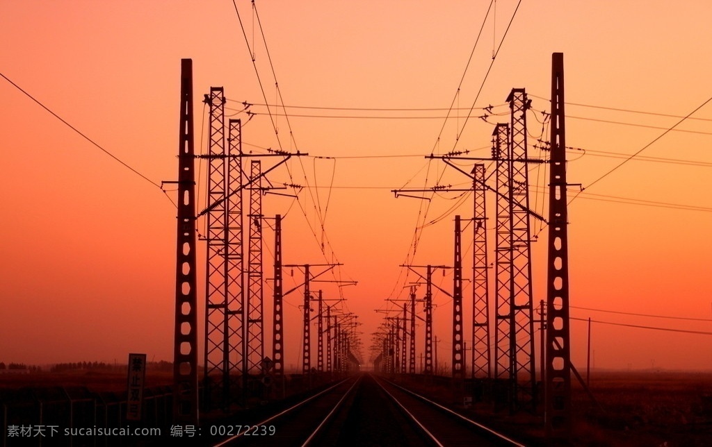 铁轨 夕阳 夕阳红 高压线 输电塔 工业区 傍晚 自然风景 自然景观
