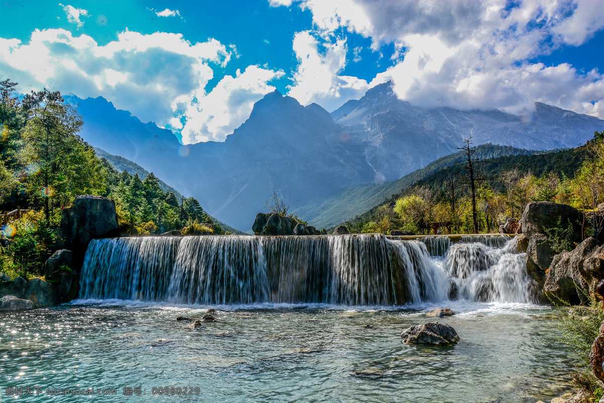 丽江蓝月谷 云南省 丽江市 玉龙雪山 蓝月谷 国内旅游 山水风景 自然景观 水流 湖泊 瀑布 蓝天白云 云南 旅游摄影