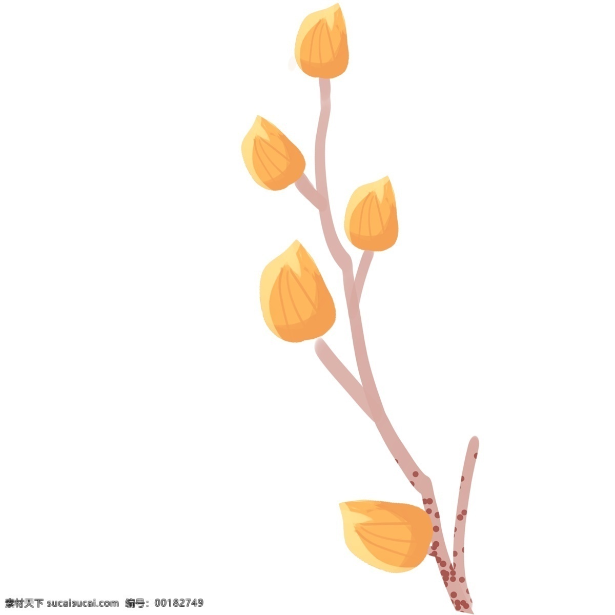 黄色 装饰 树枝 插画 花朵 植物 树 卡通 彩色 水彩 小清新 创意 图案 手绘风