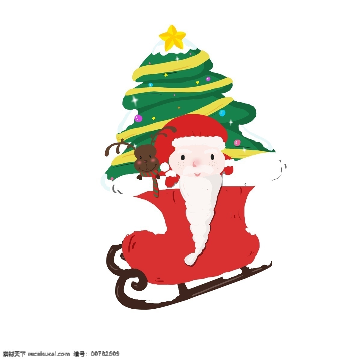 圣诞树 圣诞老人 滑雪 圣诞节 麋鹿 圣诞装饰 雪橇 欢度圣诞 拉 装饰 图案