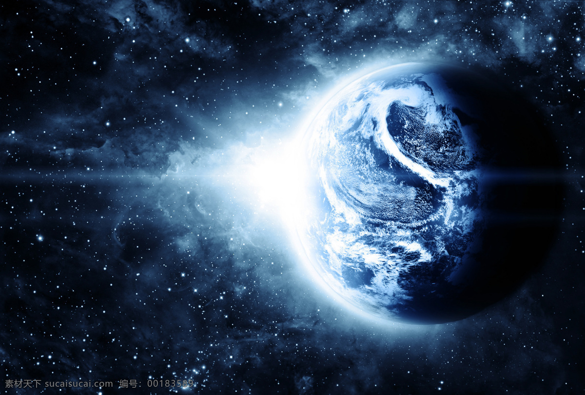 太空 系列 地球 一面 蓝色 绚丽 外太空 星空 炫酷 背景 大图 黑色