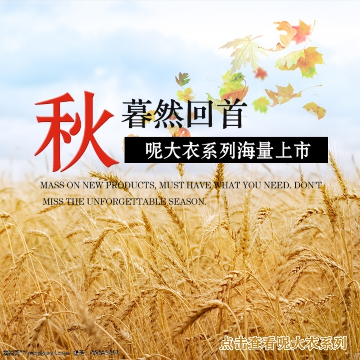 海报 背景 小麦 夏天 秋季海报宣传 秋季 服装 展板海报 白色