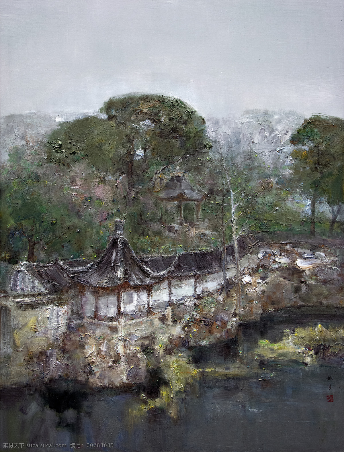 江南水乡 江南园林 油画 春晓 江南 风景油画 油画风景 当代油画 中国油画 文化艺术 绘画书法 中国当代绘画