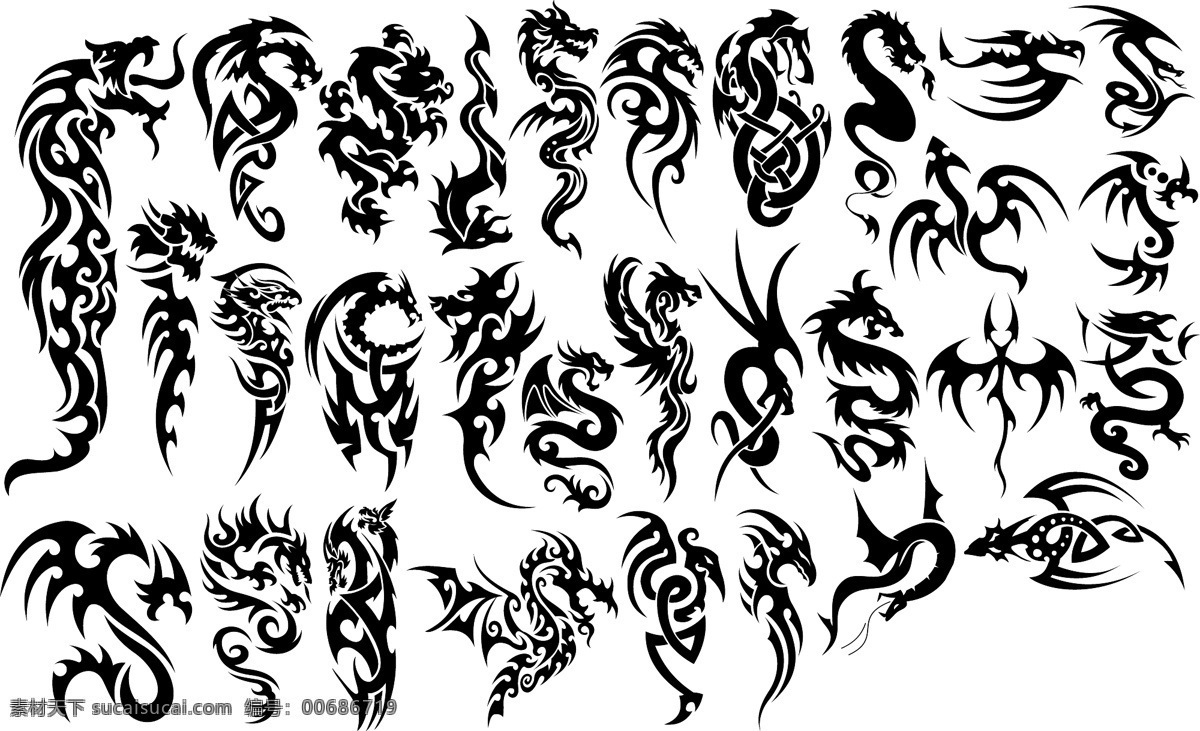 部落龙的纹身 纹身 装饰 刺青 龙纹身 白色