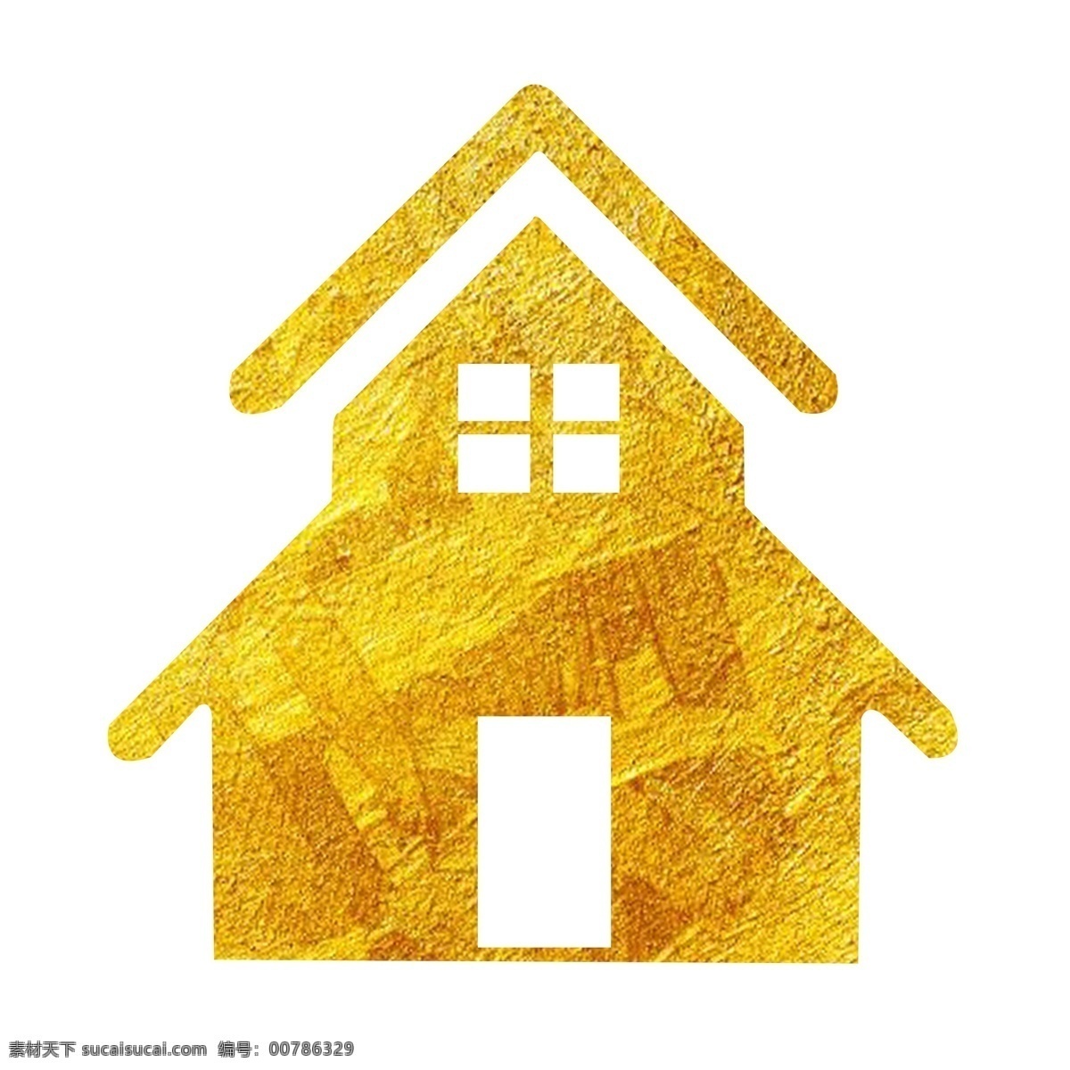烫 金色 平面 房子 图标 烫金 免抠 手绘插画 楼房 黄金 颗粒感 通用 住宅