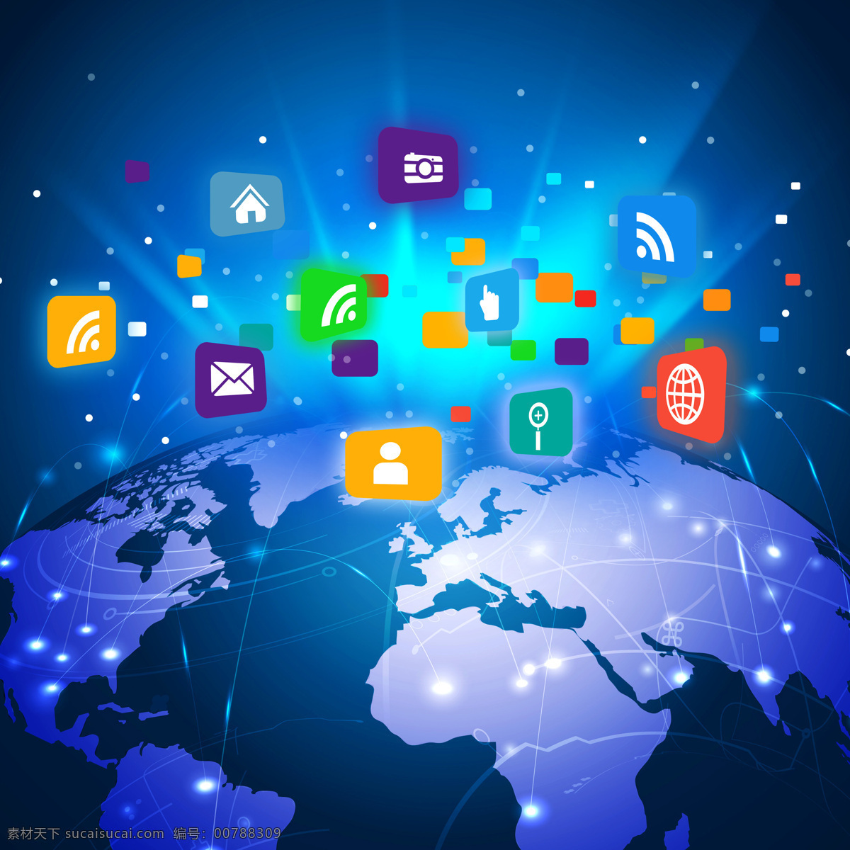 蓝色 地球 app 图标 通讯网络 网络科技 信息科技 app图标 世界地图 现代科技