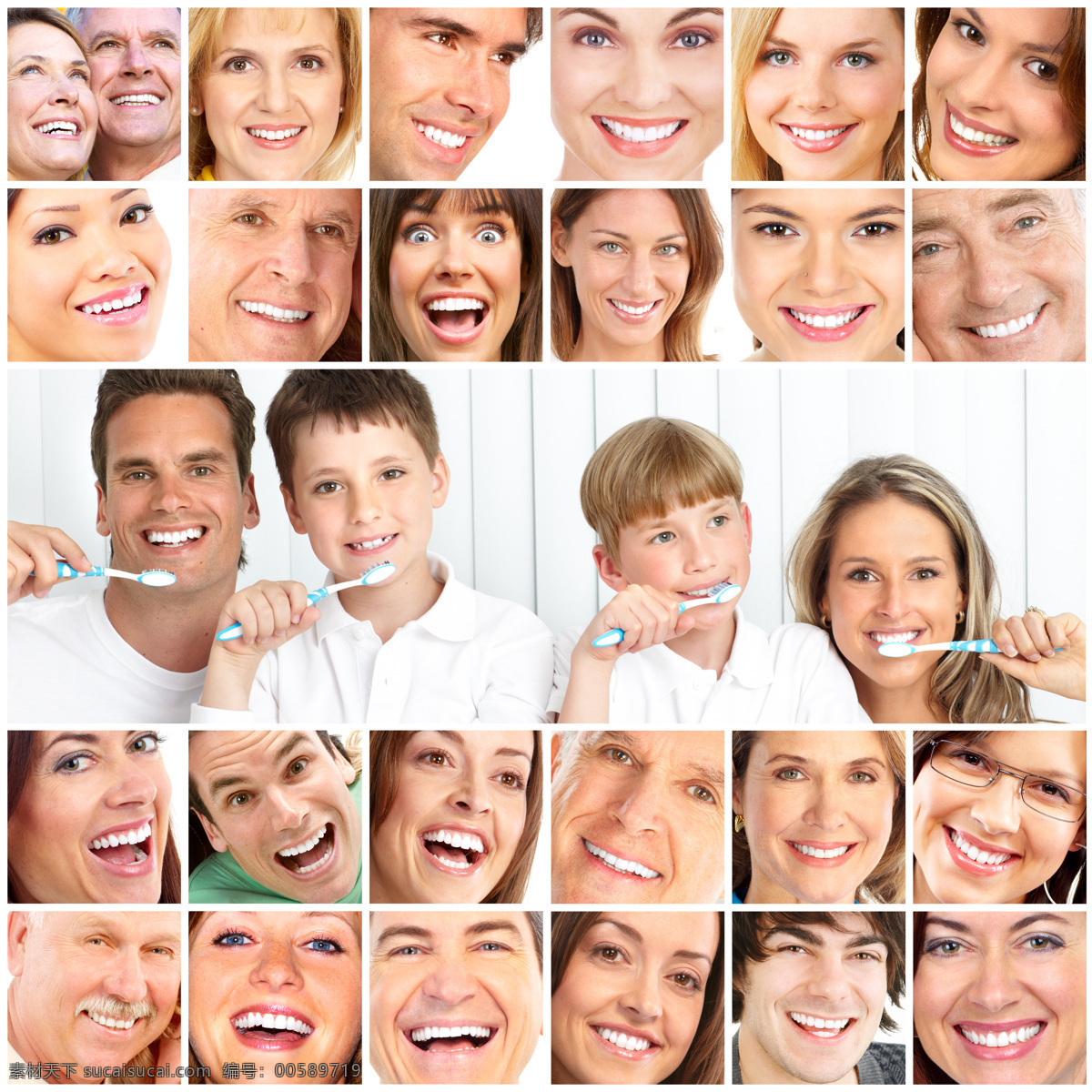 笑脸 刷牙 家庭 牙齿 牙刷 父母 孩子 口腔护理 人体器官图 人物图片