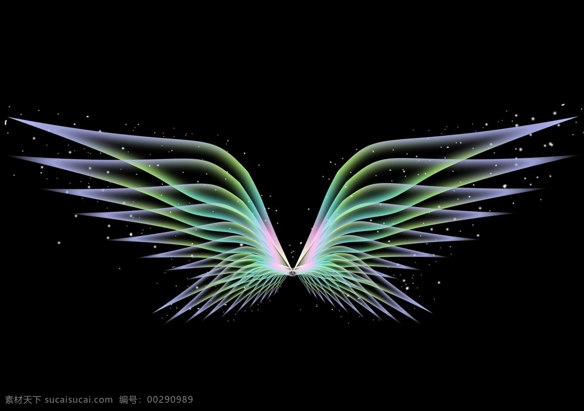 双 翅膀 飞翔 蝴蝶 透明 渐变 色彩 五彩