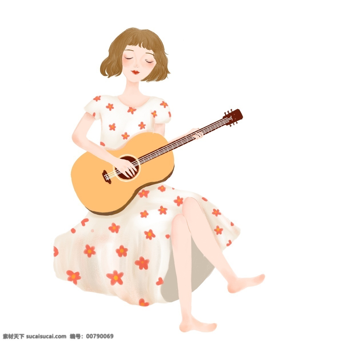弹 吉他 女孩 图案 元素 卡通女孩 卡通人物 人物元素 乐器 女孩图案 装饰图案