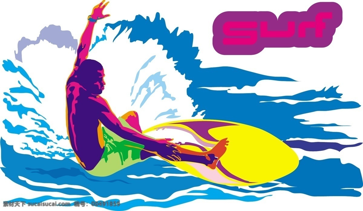 颜色 鲜艳 冲浪 人物 矢量 材料 海 滑板 喷雾 运动 字符 矢量字符 一个 明亮 矢量图 日常生活