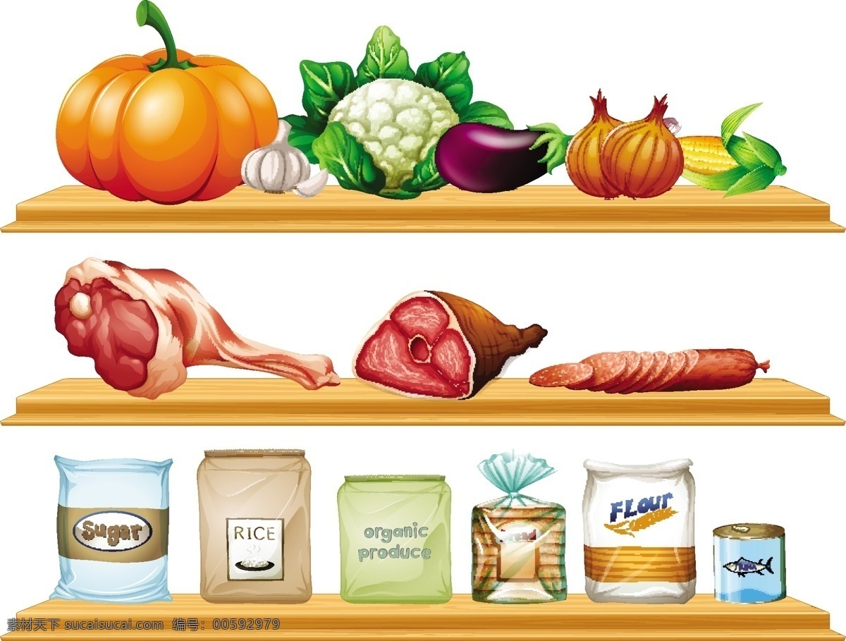 货架 上 食品 配料 说明 食物 人 艺术 蔬菜 面包 画 肉 插图 架子 面粉