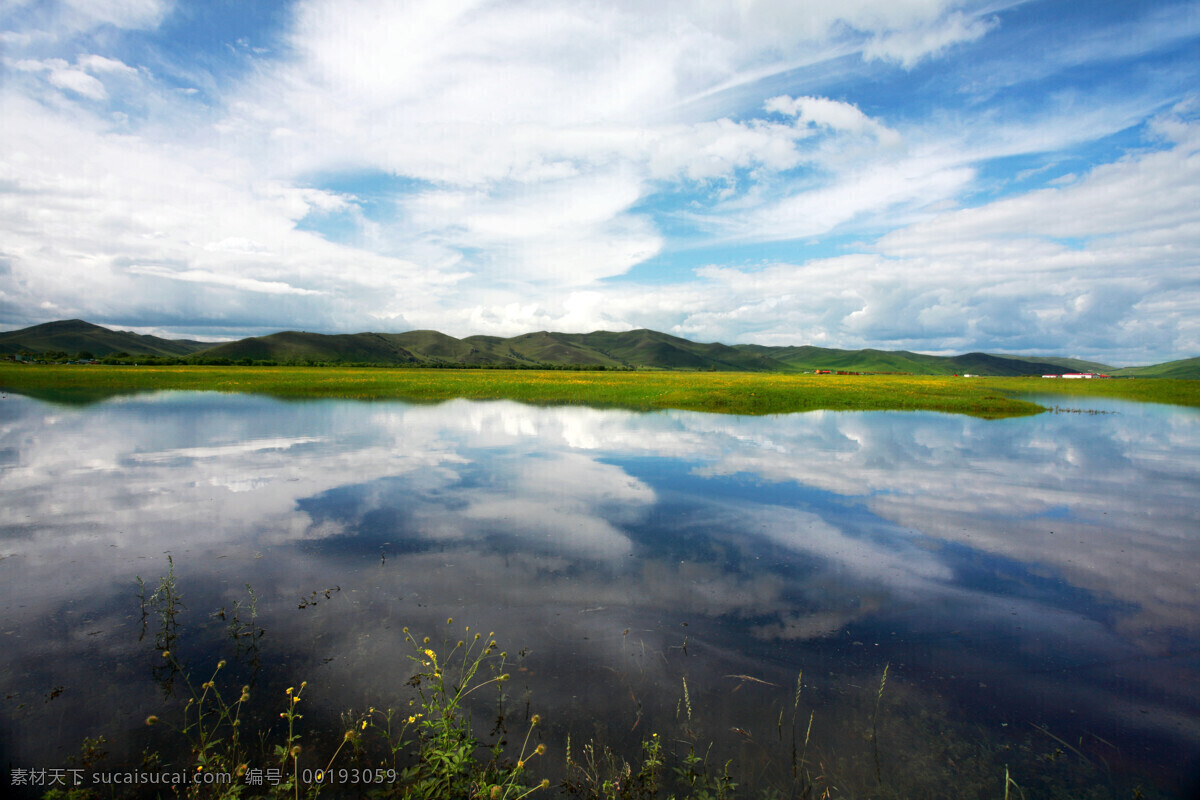 水天一色 蓝天 湖水 草原 呼伦贝尔 内蒙古 湿地 额尔古纳 拉布大林 风景 背景 自然景观 自然风景