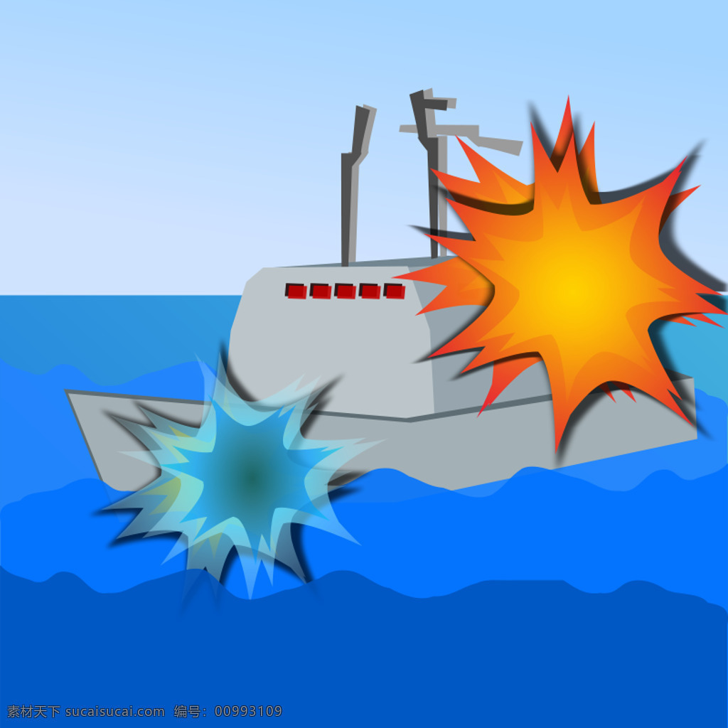 船舶 海战 爆炸 飞溅 海 海军 军队 炮 战斗 攻击 巡洋舰 防守 高海 军事的 水 插画集