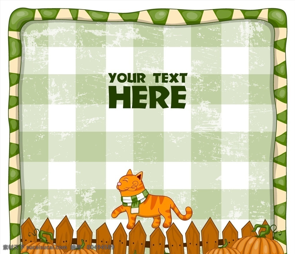 快乐 猫 背景图片 背景 动物 卡通 秋天 性格 南瓜物 插图 围栏 格仔 季节 图标 高清 源文件