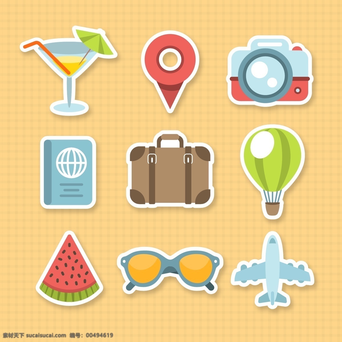 旅行元素图片 旅行元素 旅游元素 度假元素 度假图案 旅游图标 夏日图标 卡通元素 插图 手绘 插画 ai矢量 旅行箱 护照 icon