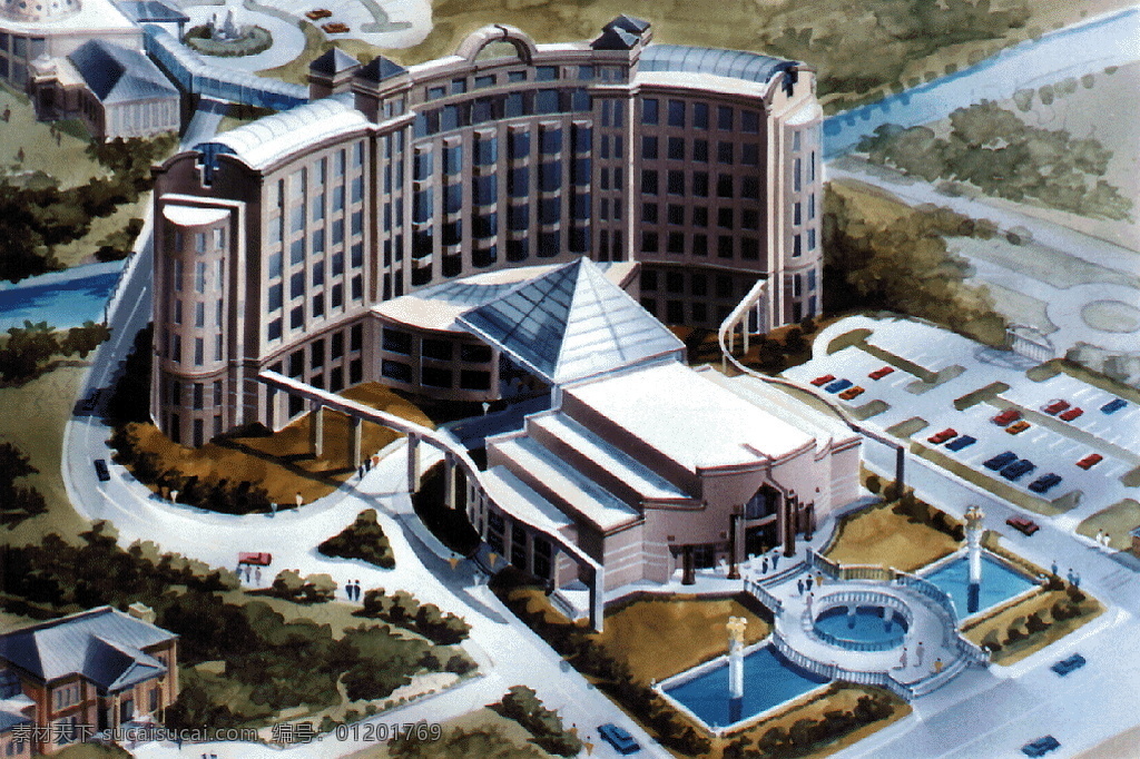 鸟瞰效果图 手绘 建筑 效果图 水彩画 设计素材 建筑鸟瞰 建筑设计 建筑装饰 黑色