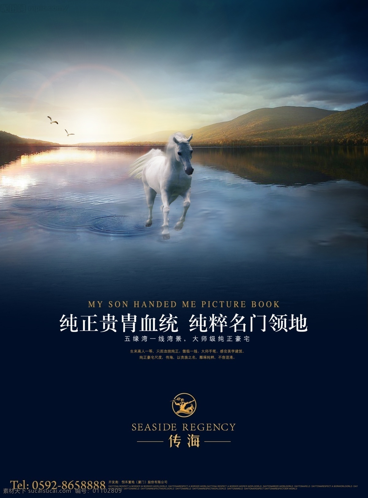 飞马踏海 马 海 江 水 豪宅 山 曙光 传海 海域名门 房地产广告 广告设计模板 源文件