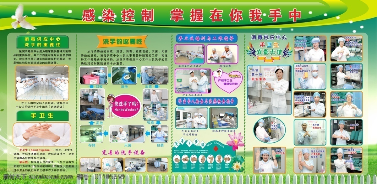 医院 手 卫生 展板 绿色 洗手 手卫生 手消毒 原创设计 原创展板
