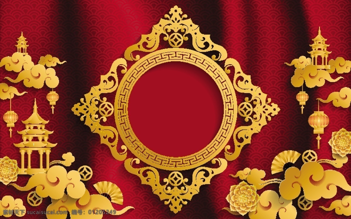 中国节日背景 中国元素 古典边框 金色 园框 新年背景 节日背景 新年