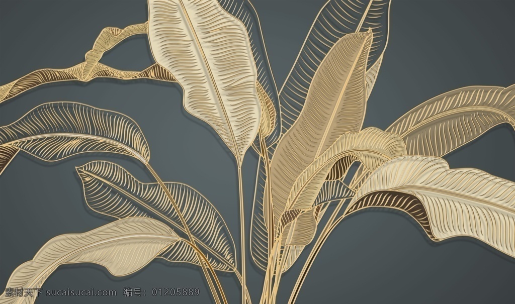 芭蕉叶 金色叶子 叶子 镂空叶子 热带植物 背景墙 分层 背景素材