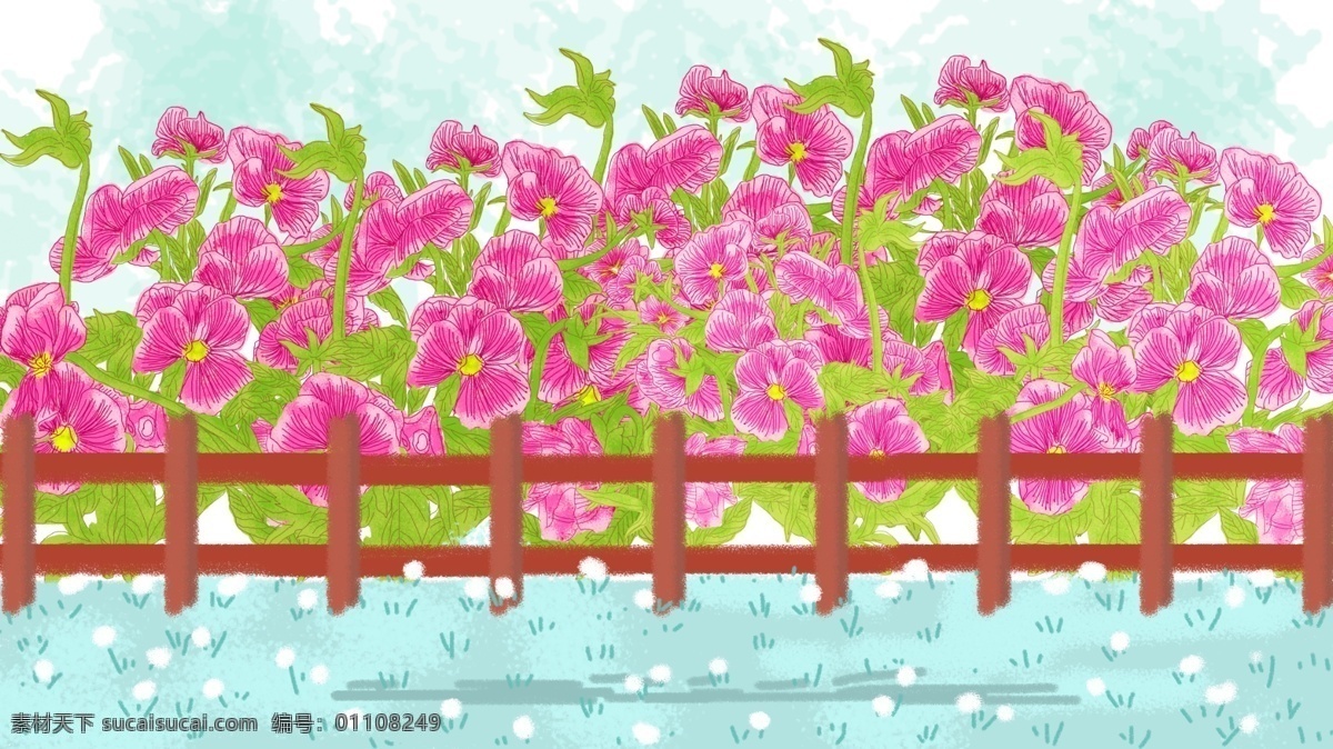 彩绘 花园里 牵牛花 插画 背景 植物 卡通背景 背景图 清新背景 彩绘背景 小清新背景 花园 鲜花 创意 banner 背景设计