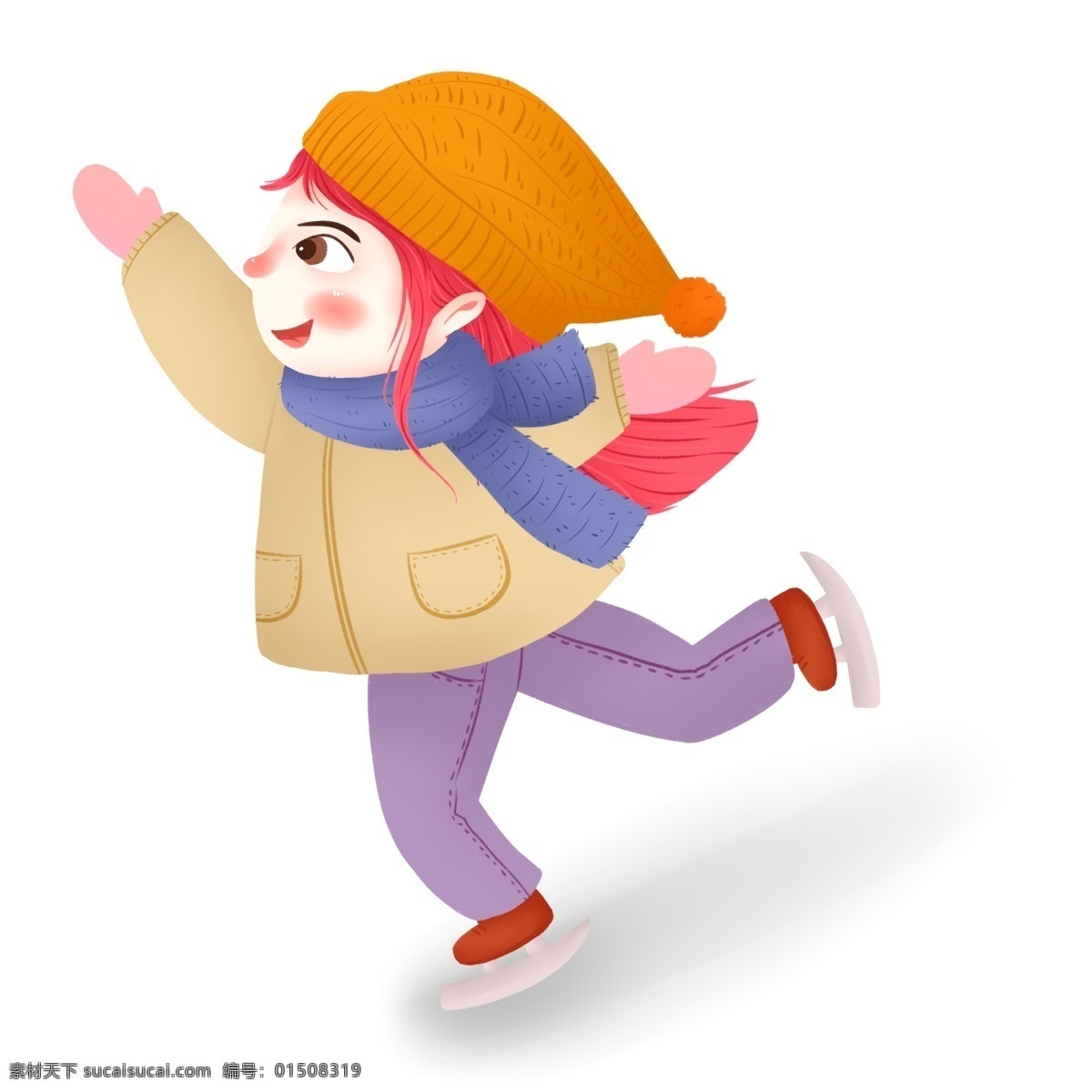 冬季 滑雪 女孩 小清 新设 计 商用 元素 小清新 卡通 插画 手绘