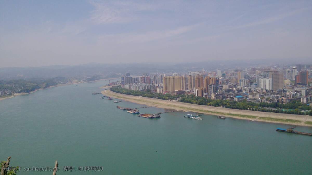 长江鸟览 长江 葛洲坝 宜昌城区 碧水蓝天 一望无际 建筑景观 自然景观