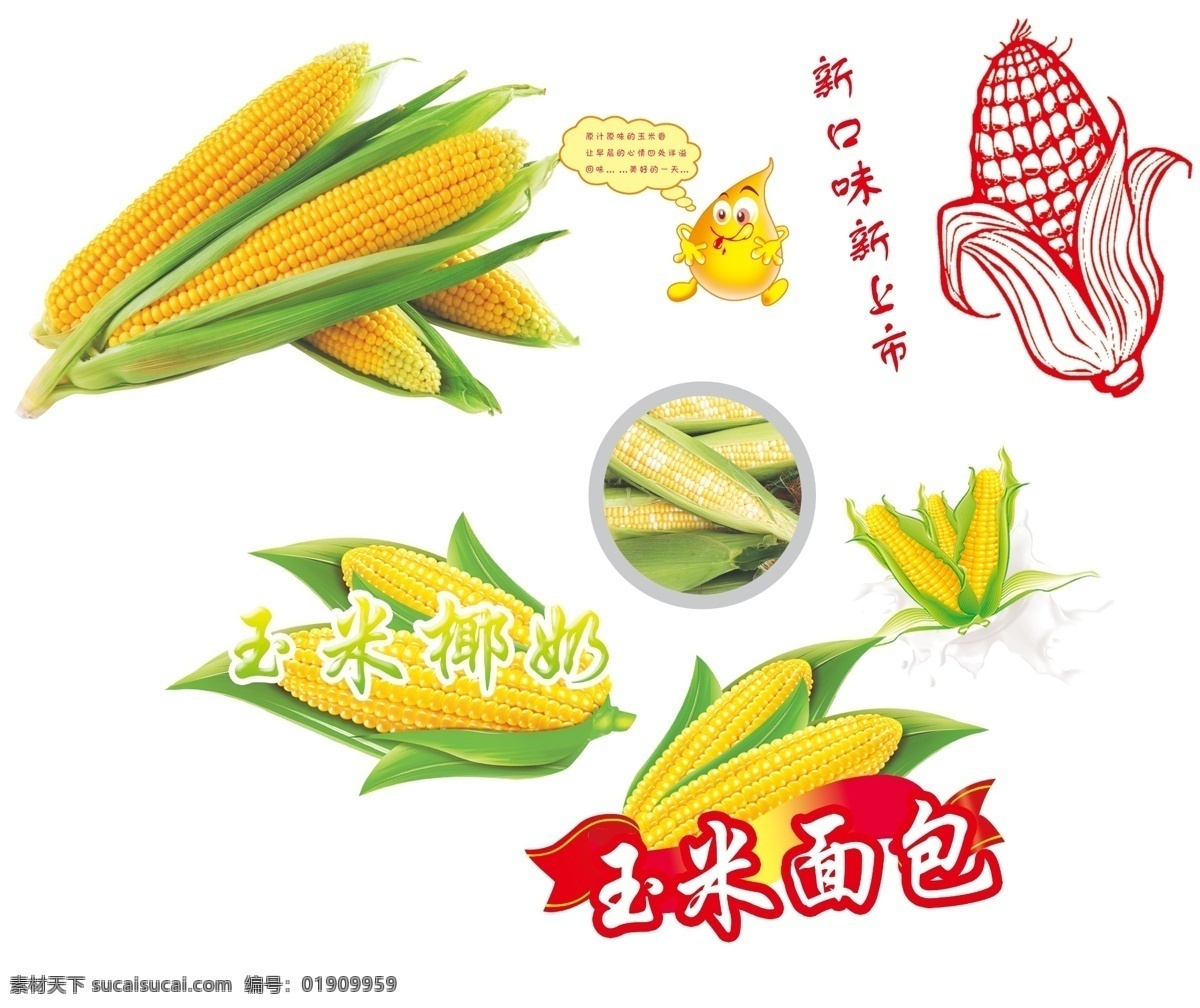 玉米矢量 玉米 矢量玉米 线条玉米 玉米棒子 玉米面包 玉米粒 分层