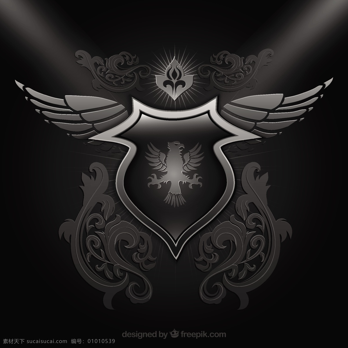 黑色装饰盾 装饰 盾牌 颜色 黑色 翅膀 鹰 徽章 华丽