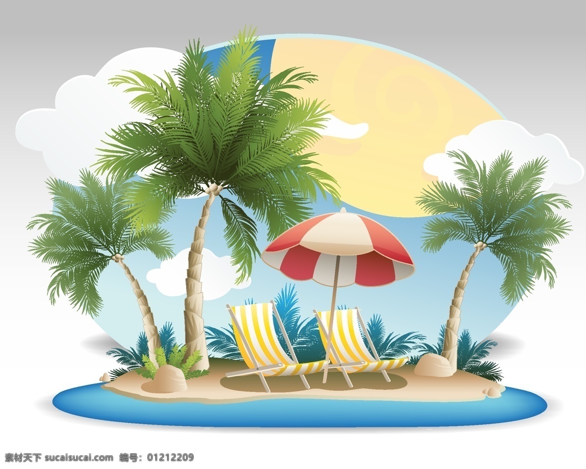 沙滩上休闲椅 小岛 海岛 沙滩 度假 休闲椅 椰树