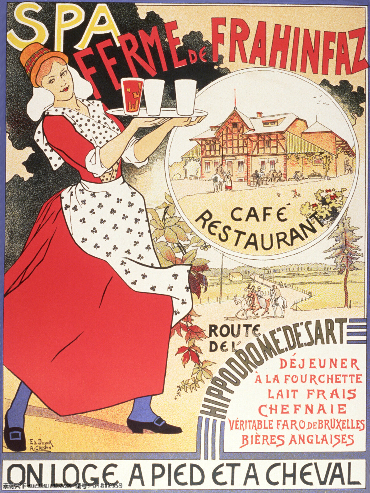 餐馆 动作 国外 酒 酒吧 女人 欧式海报 欧洲 海报 设计素材 人物 女招待 托盘 饮料 神态 招贴设计 其他海报设计