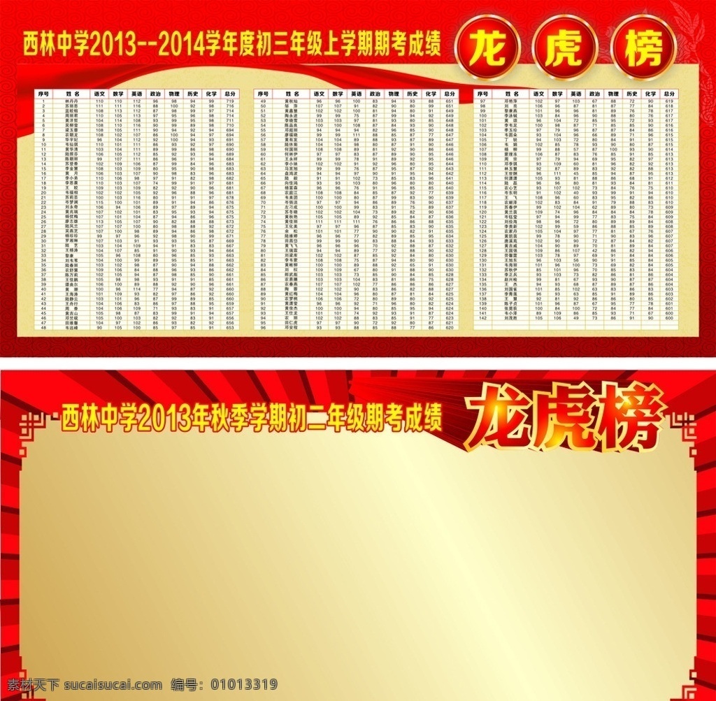 龙虎榜 校园板报 成绩单 喜庆 中学板报 矢量